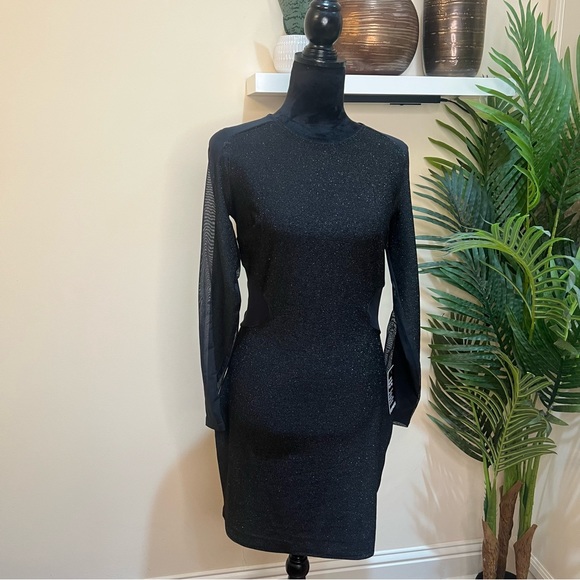 Express Shimmer Cut Out Bodycon Mesh Low Back Dress 10 - Picture 4 of 9